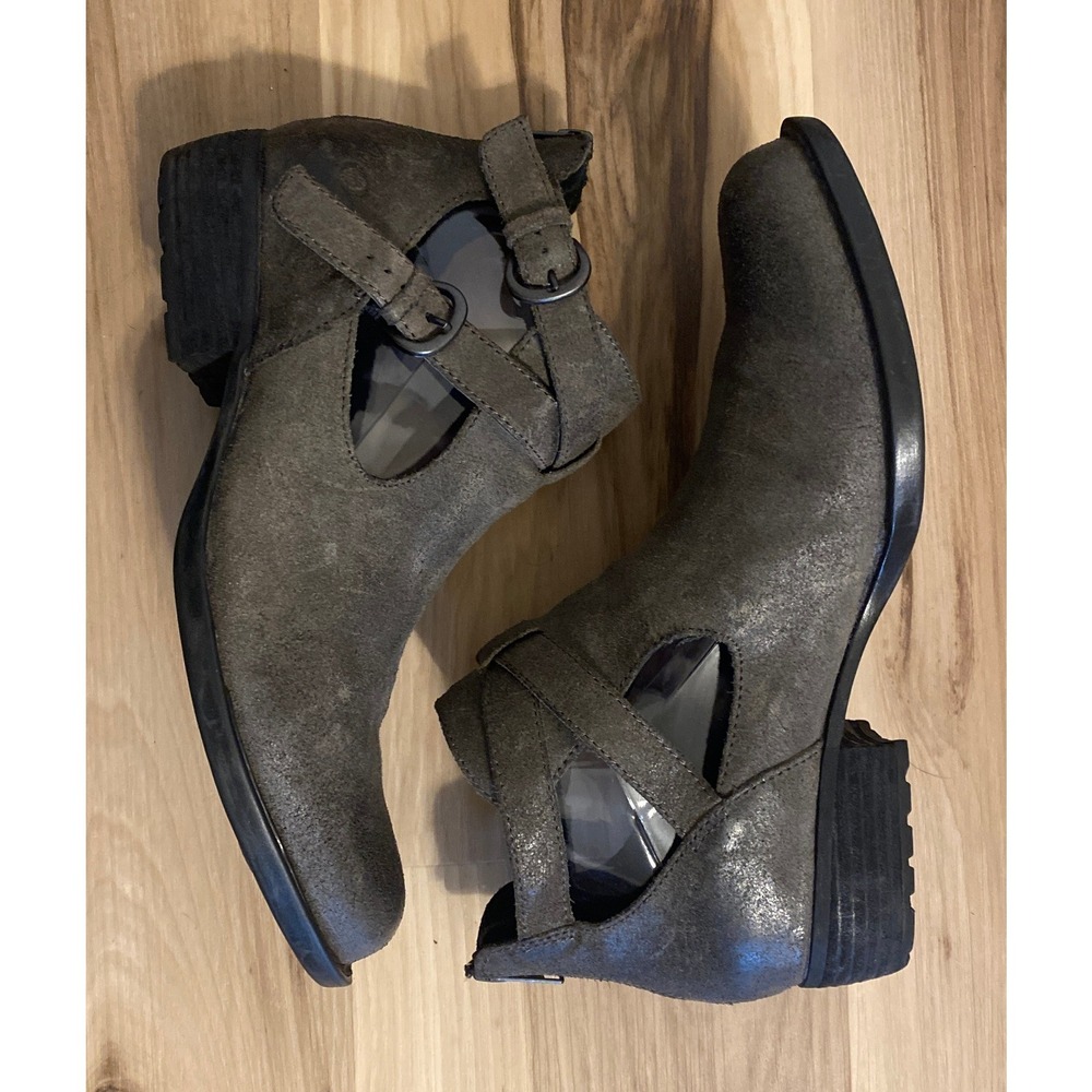 Born Kamilla Cutout Booties Distressed Metallic Leather Grey Ankle Boots 9M